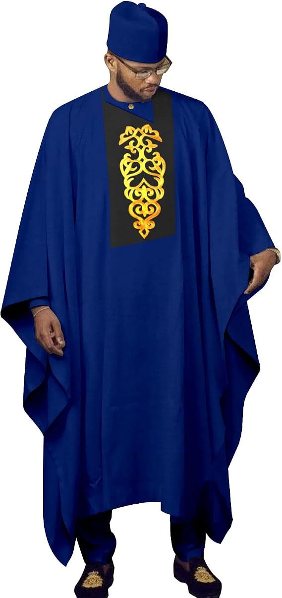 African Traditional Clothing for Men Embroidery Agbada Shirts Pants and Hats 4 Piece Set Dashiki Outfits