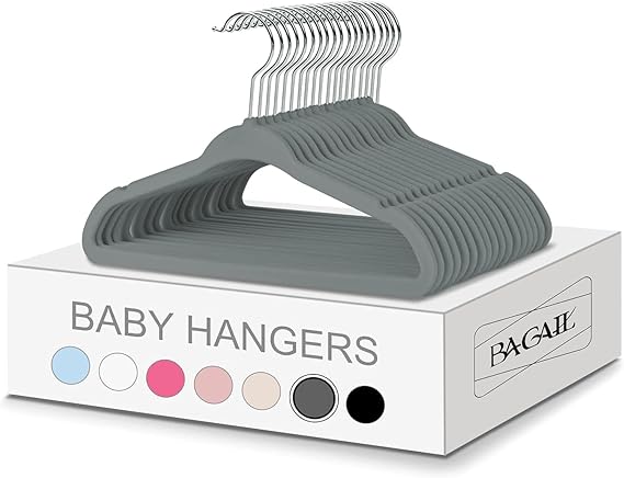 BAGAIL 50 Pack Kids Velvet Hangers 11 Inches Children's Clothes Hangers Non-Slip Baby Hangers for Infant/Toddler (Grey)