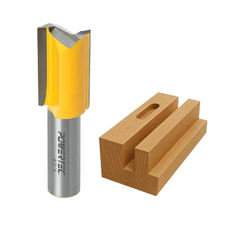 POWERTEC Tungsten Carbide Tipped Double Flute Straight Router Bit, 1/2" Shank, 3/4" Cutting Dia. 1-1/4" Cutting Length, Woodworking Router Bits for use on Router Table and Router Tool (73065)
