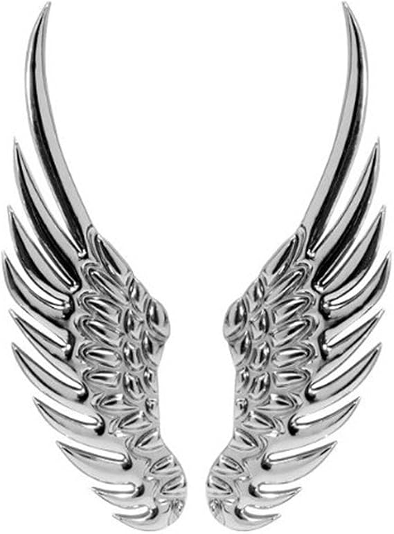 Moyishi 3D Chrome Silvery Stainless Alloy Metal Angel Wings Emblem Decal Sticker for Car Vehicle
