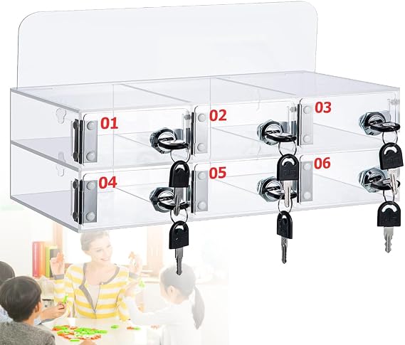 Clear Cell Phone Locker Box, Clear Acrylic Box,Wall-Mounted Clear Cell Phones Storage Cabinet Wall-Mounted Cell Phones Storage Cabinet Pocket Storage Locker Box,6slots