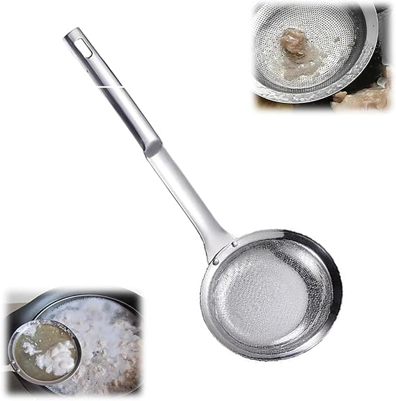 Stainless Steel Fine Mesh Strainer, Fine Mesh Stainless Steel Colander, Spoon Extra Fine Mesh Strainer with Handle for Oil Filter Skimming Grease and Foam (Medium)