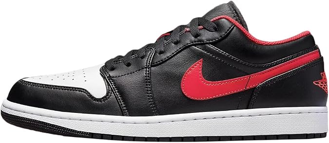 Jordan Men's Air Jordan 1 Low Sneaker, Black/Fire Red-white, 10.5