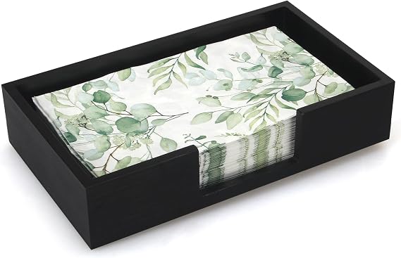 Black Wooden Napkin Holder for Bathroom Paper Hand Guest Towels Holder Tray | Cocktail Table Napkins Holder Flat Wood Paper Towel Holder Countertop Guest Bathroom Decor Disposable Face Towel Holder