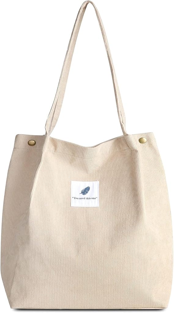FITDON Corduroy Totes Bag, Shoulder Handbags for Women Girls Big Capacity Shopping Bag with Inner Pocket - Beige