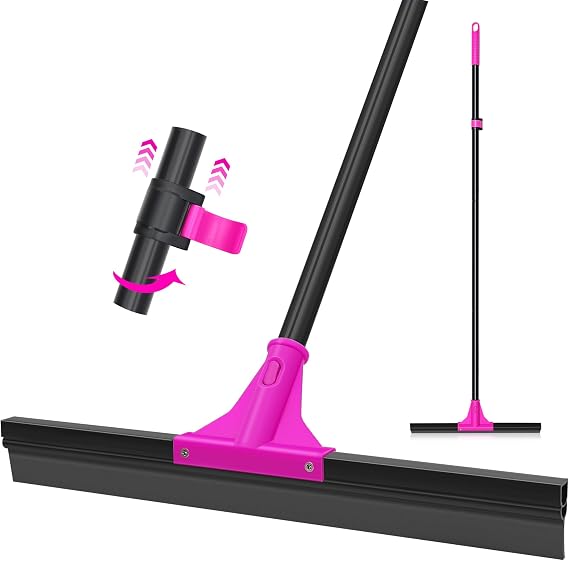 TidyBliss Floor Squeegee Heavy Duty with 58.3 inches Long Handle, Rubber Foam Water Scraper Broom Epoxy Wiper Mop for Cleaning Concrete Pool Rug Garage Deck Shower Window Outdoor Indoor