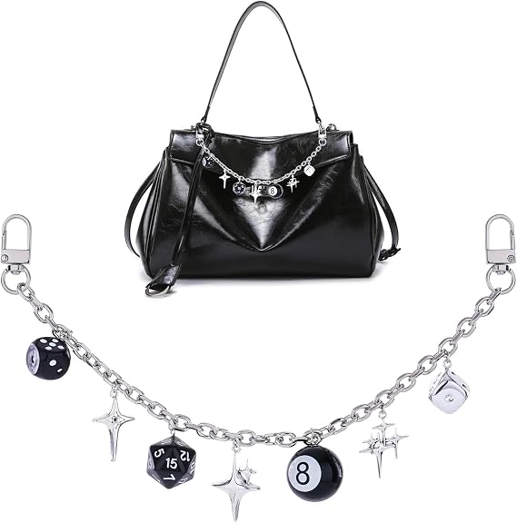 Gothic Chain Bag Charms for Handbags Purse Y2K Silver Star Dice