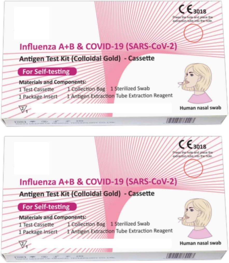 2 Pack Influenza AB & COVID-19 SARS-CoV-2 Antigen Test Kit Colloidal Gold Self Testing