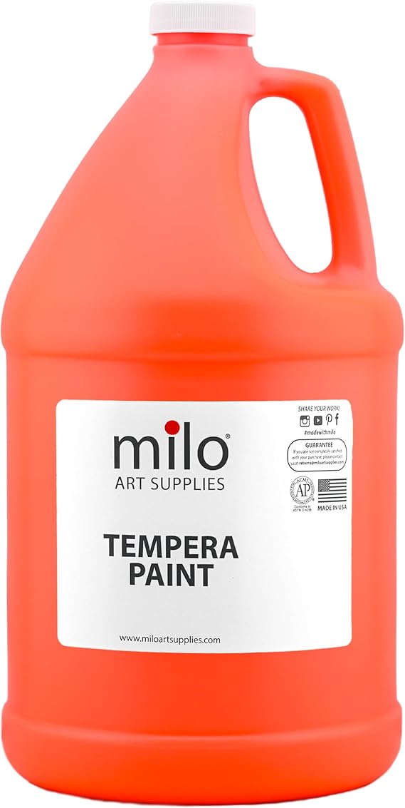milo Fluorescent Orange Neon UV Tempera Paint, 128 oz Gallon Bottle
