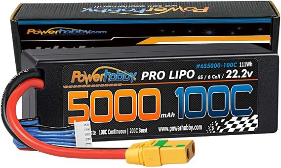 Powerhobby 6s 22.2v 5000mah 100c Lipo Battery w Xt90 Plug Hard Case 6-Cell FITS : Fits : Arrma Kraton Nero Tyhpon Senton Tailon Outcast FAZON