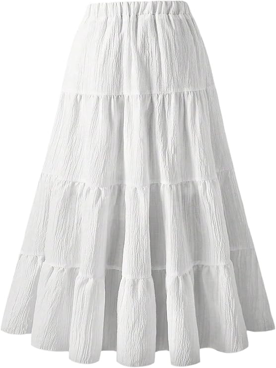 SHENHE Girl's Flowy Maxi Skirt A Line High Waisted Tiered Ruffle Swing Long Skirt