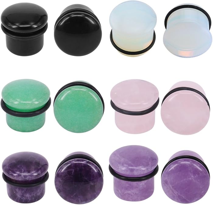 PunkTracker 6Pairs 5-18mm Natural Stone Single Flared Ear Plugs