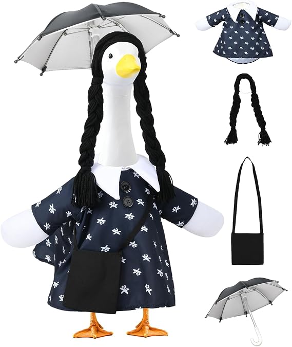Porch Goose Outfits, Addams Black Dress Goose Outfits for 23 Porch Goose Statue, Halloween Outdoor Decoration for Porch Yard and Patio