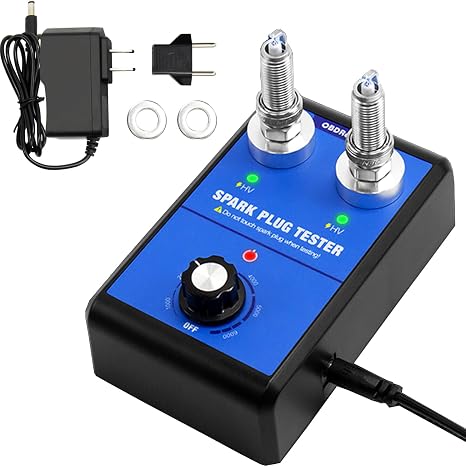 Spark Plug Tester Car Spark Plug Tester with Double Hole Test Car Spark Plug Tester Adjustable Speed (0-6000 rpm) Includes Adaptor for Spark Plugs