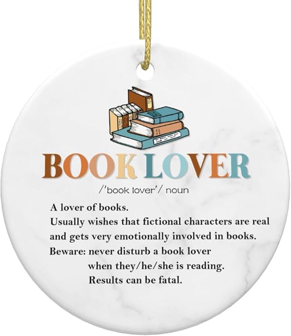 Christmas Ornaments for Book Lovers - Reading Gift Ideas, Ceramic Decor for Librarian, Nerd - Tree Decoration