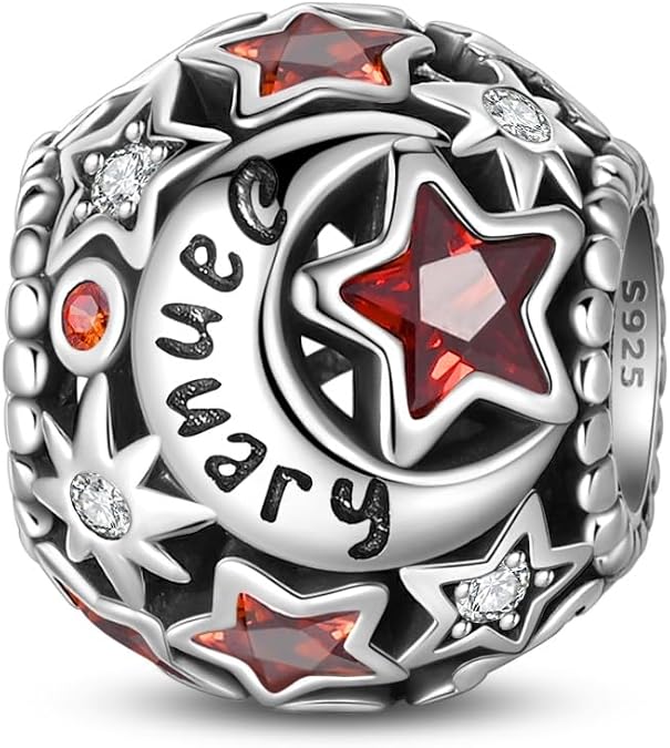 Star Moon 925 Sterling Silver Birthstone Charm for Bracelet Women Jewelry