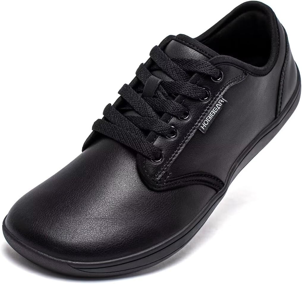 HOBIBEAR Unisex Wide Barefoot Shoes Women Men Barefoot Shoes Leather Minimalist Outdoor Trail Running Walking Shoes