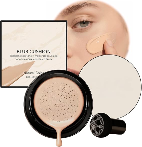 Foundation Cushion - Full Coverage & Moisturizing CC Cream Foundation - Mushroom Head Cushion Foundation - Concealer, Brighten, Long Lasting And Natural BB Cream For All Skin Types Face Make up (Warm)