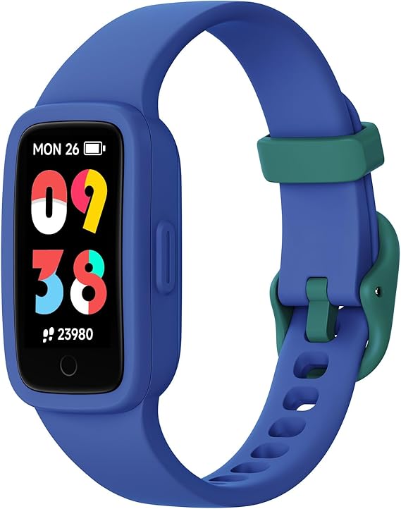 BIGGERFIVE Vigor 3 Kids Fitness Tracker Watch, AMOLED Screen, No App No Phone Needed, 3ATM Waterproof, Heart Rate and Sleep Monitor, Pedometer Watch, Sports Step Counter for Boys Girls Ages 5-15, Blue