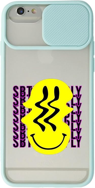 iPhone 6 Plus ile Uyumlu Su Yeşili Kamera Korumalı Sürgülü Smiley Baskılı Silikon Kılıf