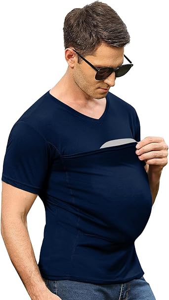 Mens Dad Shirts Baby Carrier Shirt Short Sleeve Skin to Skin New Dad Gifts T-Shirt with Pocket