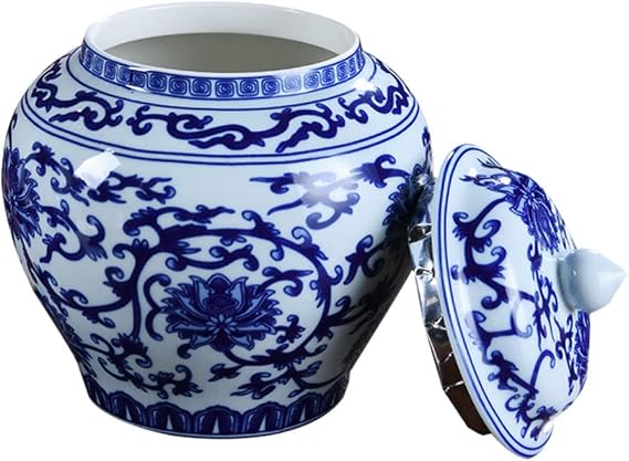 Ceramic Tea Jar,Blue White Porcelain Canister: Chinese Classical Loose Leaf Kitchen Storage,Tea caddy(Blu)