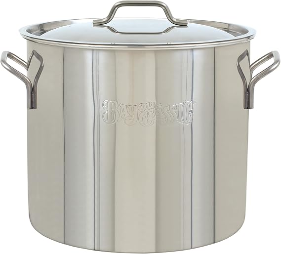 Bayou Classic 1430 30-qt Stainless Stockpot Features Heavy Duty Welded Handles for Secure Handling Domed Lid Perfect For Large Batch Cooking of Soups Stews Chili and Gumbo | Heavy-Duty Pot Handles for Large-Batch Cooking