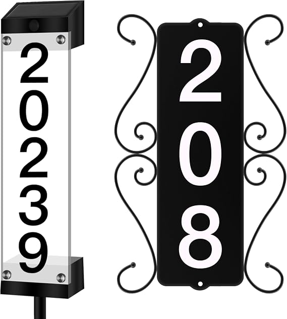 Solar House Numbers and Metal Address Sign,Address Plaque Solar House Numbers for House Home Office Street Garden Yard Mailbox