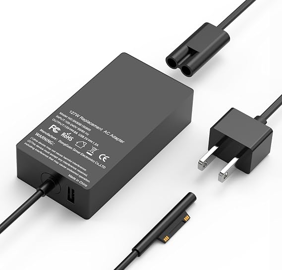 127W 15V 8A Laptop Charger for Microsoft,Compatible with Surface Pro X 9 8 7 6 5 4 3, Surface Book 3 2 1, Surface Laptop 5 4 3 2 1 and Surface Go 3 2 1 Power Cord AC Adapter Supply