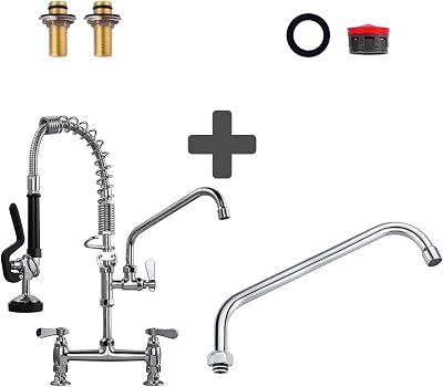21 Commercial Kitchen Faucet Deck Mount with Pre-Rinse Sprayer 8 Inch Center Deck Mount Kitchen Sink Faucet with 10 Spout & Commercial Faucet Swivel Spout Replacement: 12 Add-on Spout