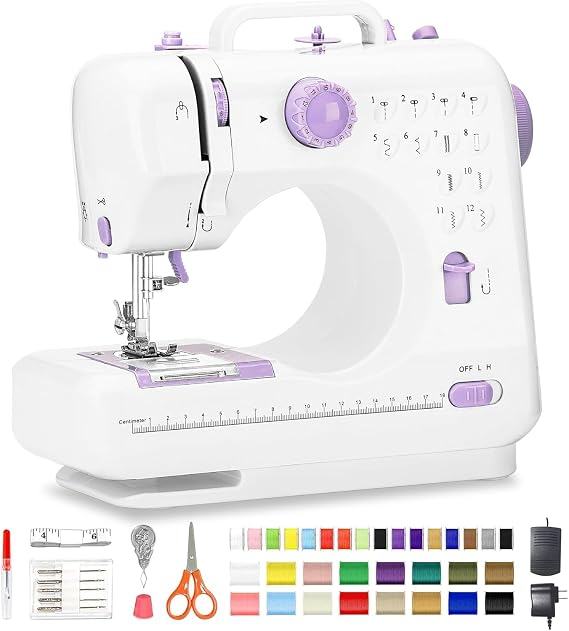 Mini Sewing Machine by Galadim (Including Extension Table and Sewing Supplies Set) - Small Electric Overlock Sewing Machines with 2 Speed 12 Built-in Stitch Patterns GD-015-CZ