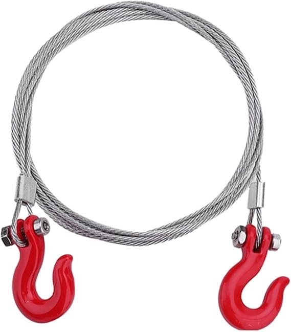 1/10 RC Mini Simulation Metal Trailer Chain Rope with Tow Hook Decoration Accessories for 1:10 Scale Rock Crawler Truck Car Traxxas TRX4 SCX10 RXB10 Redat Axial RC4WD Tamiya D90 TF2 (Red)