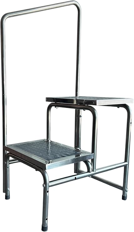 MS3C-T-6850, 2 Step Chrome Step Stool with handrail, Weight Capacity 350LBS