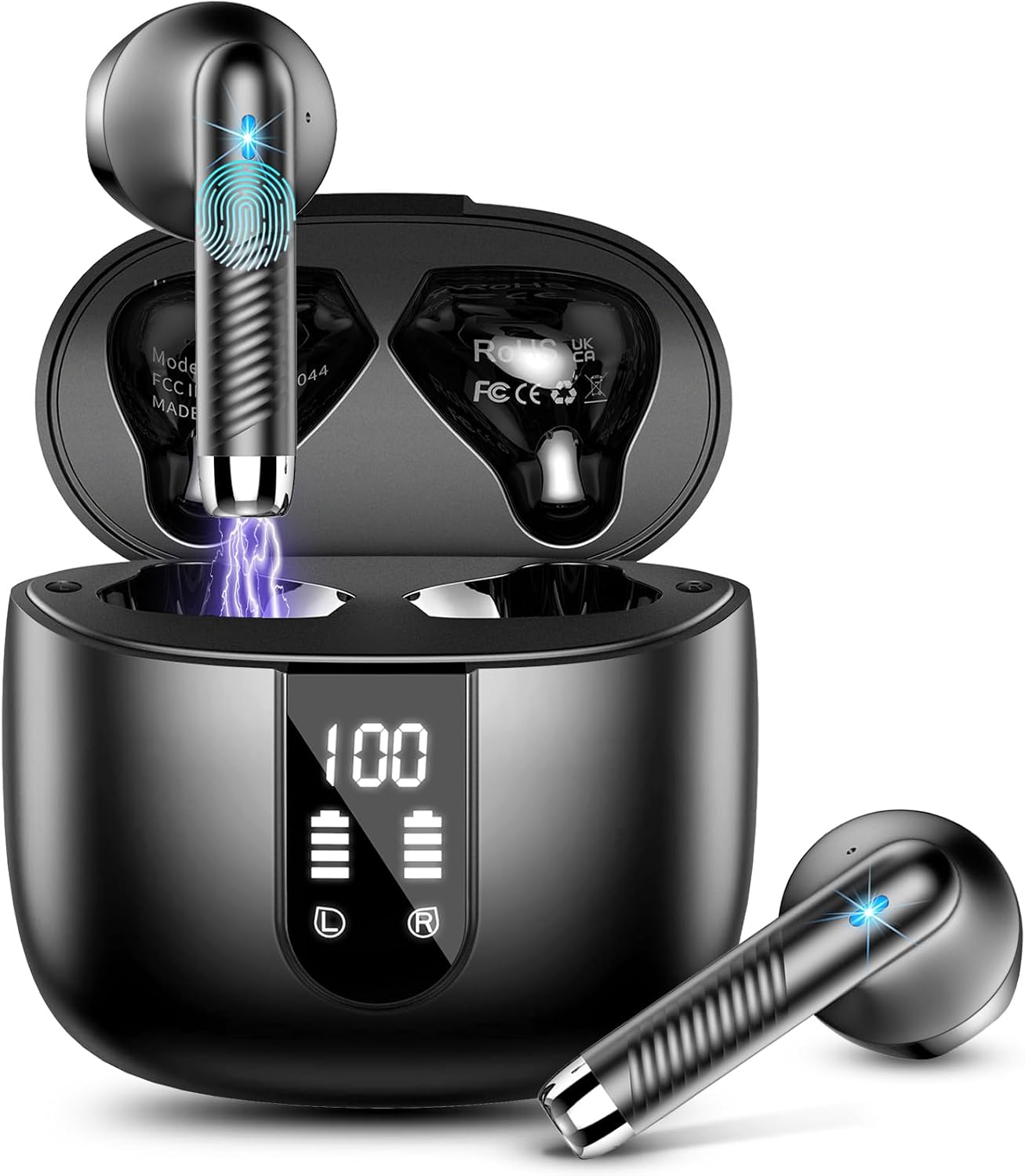 Wireless Earbuds V5.3 Bluetooth Headphones 56H Playtime Bluetooth Earbuds with 4 ENC Mics, Noise Cancelling Ear Buds with Charging Case, Earphones IP7 Waterproof LED Display Deep Bass for Android iOS