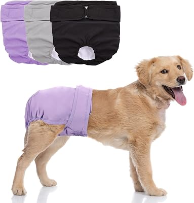 KOESON Washable Female Dog Diapers 3 Pack, Reusable Leakproof Doggie Diaper Warps High Absorbent Puppy Nappies, Adjustable Pet Panties for Small, Medium, Large Girl Dogs in Heat Period