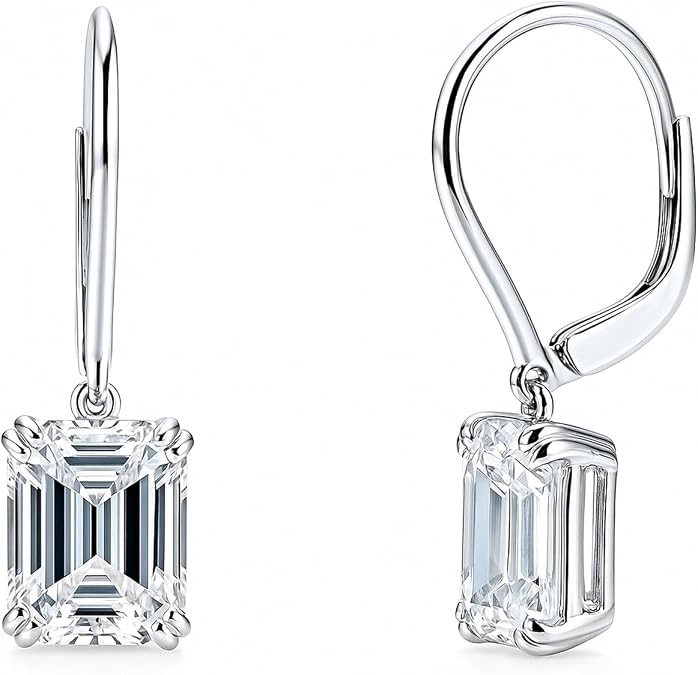 BERRICLE Sterling Silver CZ Solitaire Wedding Leverback Drop Dangle Earrings for Women, Cubic Zirconia - Asscher, Cushion, Heart Shaped, Oval, Princess, Round Cut