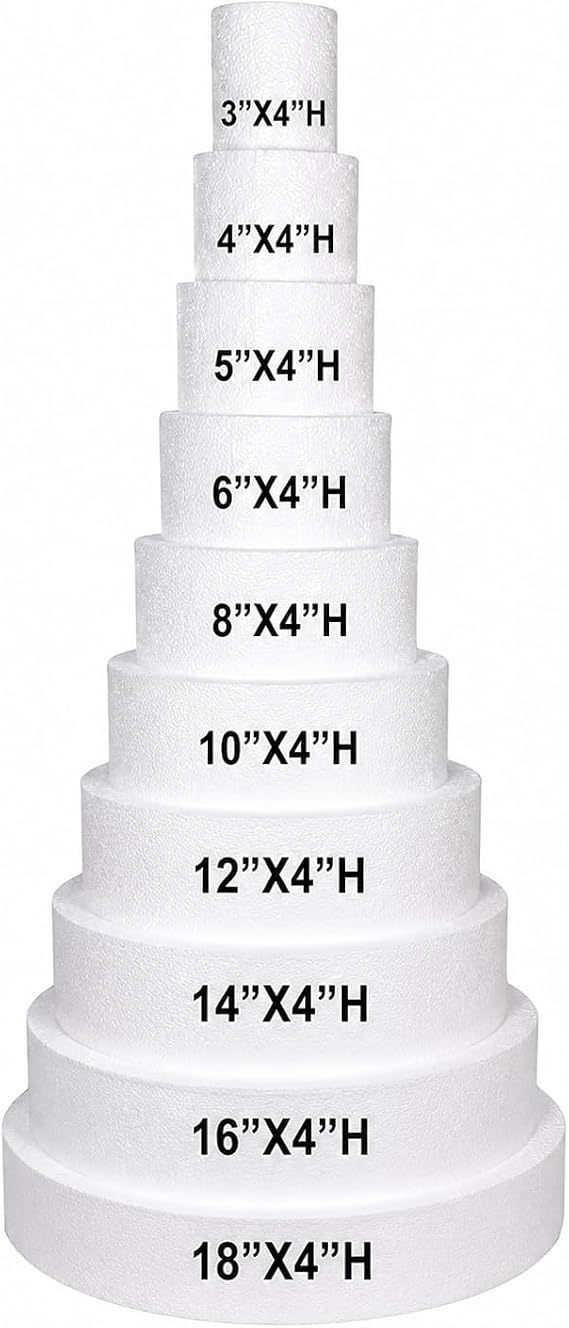 Crafts Central 4-Inch Thick Round Foam Cake Dummy Polystyrene Styrofoam Cake Form for Decorating, Wedding & Birthday Displays, Crafting, Modeling, and Art Projects 1 Piece (10"x4"H)