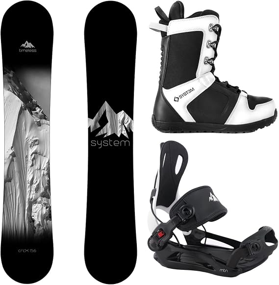 System Timeless Snowboard and System MTN Flow Style Rear Entry Step in Binding Men's Complete Snowboard Package