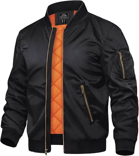 TACVASEN Men's Transition Jacket Bomber Jacket College Jacket Flight Jacket Basic Leisure Jacket with Zip Pockets