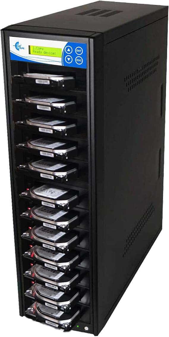 EZ DUPE 1 to 11 SATA Hard Drive/SSD Duplicator & Sanitizer - HD Leopardo 3.5" & 2.5" HDD Cloner & DOD Data Eraser 18GB/Min