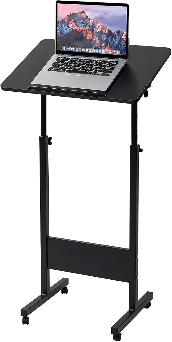 Portable Podium Stand with Wheels, Height Adjustable Church Classroom Lectern, Black Presentation Podium Standing Desk (24''W x 51''H)