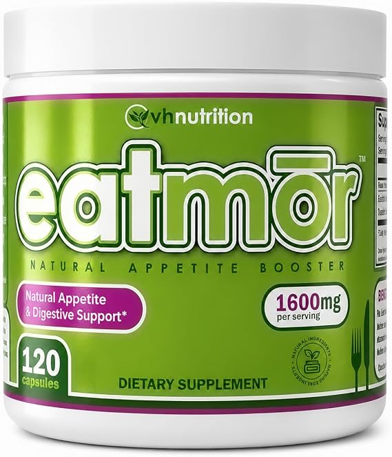 Eatmor Appetite Stimulant | Weight Gain Pills for Men and Women | Natural Hunger Boosting Orxegenic Supplement | VH Nutrition | 120 Capsules | 30 Day Supply