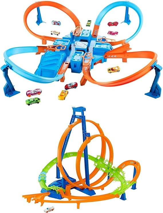 Hot Wheels Criss Cross Crash Track Set with Motorized Booster & 5 Crash Zones, 1:64 Scale Car