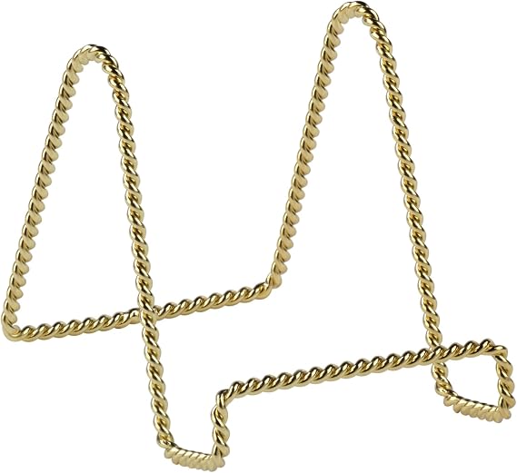 TRIPAR Decorative Twisted Wire Stand, Brass Display (4 Inch Depth) Tabletop Easel Sleek & Modern Look - Perfect for Books, Plates, Photos & More