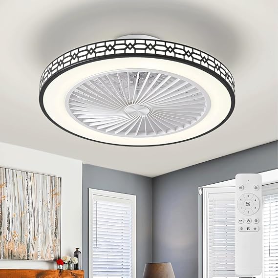 Low Profile Ceiling Fans with Lights and Remote, 20" Modern Enclosed Ceiling Fan with Light, Reversible Airflow Fan Light with 3000-6000K Dimmable&6 Speeds,Flush Mount LED Fan Ceiling for Bedroom [Energy Class E]