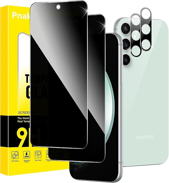 Pnakqil Privacy Screen Tempered Glass Screen Protector for Samsung Galaxy S23 FE with Camera Protection Privacy Screen Protector Anti-Spy Protective Glass Tempered Glass Screen Protector with 28° Privacy Screen Pack of 2