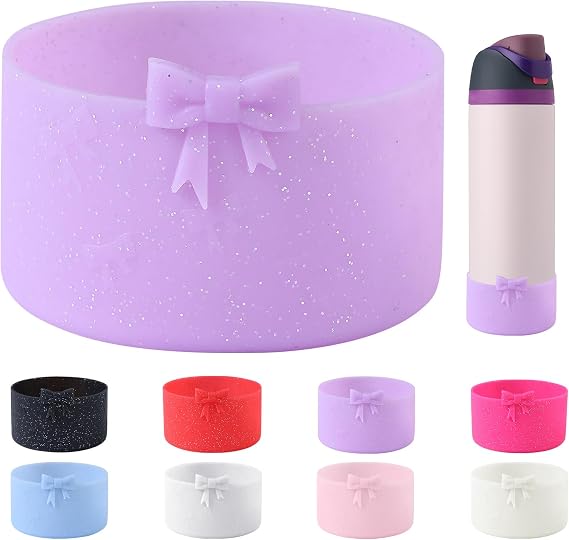 Bow Protective Silicone Boot Compatible with Owala 32oz,Protective Sleeve Bottom Bumper Protector for FreeSip, Twist, and Flip Stainless Steel Water Bottles (Purple)