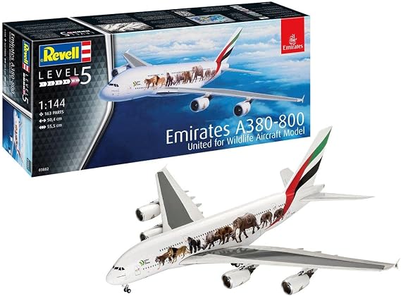 Revell 03882 1:144 Airbus A380-800 Emirates 'Wild Life' Plastic Model Kit, Multicolour (Revell 03882 3882)
