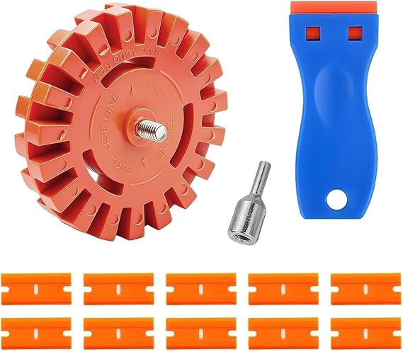 12 Pcs Decal Remover Eraser Wheel Kit, Eraser Wheel Decal Remover, Car Sticker Removers Set, Including Blade Replacement with Shovel Blade, for Floor Stained Surface Scratch