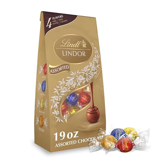 Lindt LINDOR Assorted Chocolate Candy Truffles - Milk Chocolate, White Chocolate, Dark Chocolate, and Caramel Milk Chocolate - 19 oz, 2 Pack